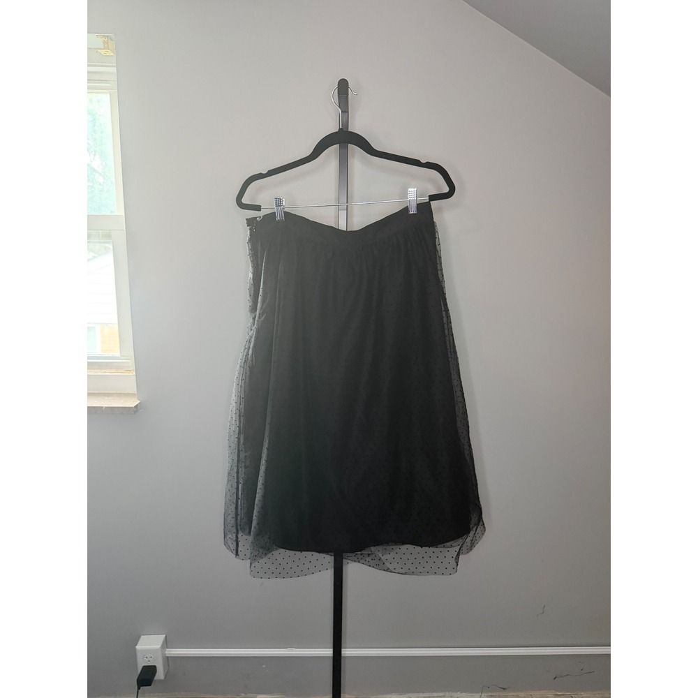 ModCloth Black Polka Dot Tulle Mesh Midi Skirt Size 16 Retro A-Line Overlay